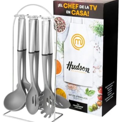 6 utensillos nylon+base acero Hudson-5290