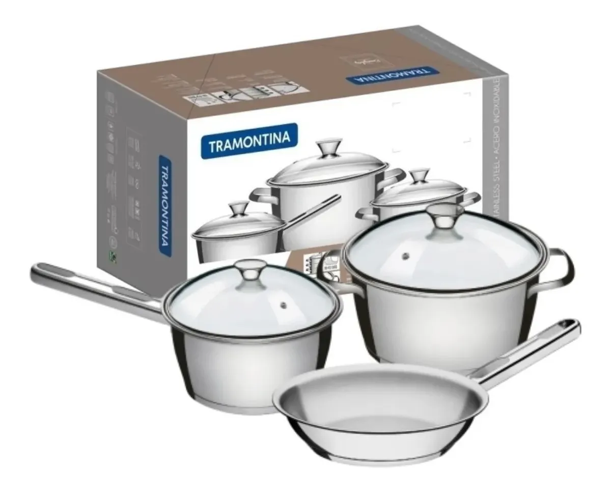 Bateria de cocina Tramontina 3pzs Allegra Acero Inoxidable-5764