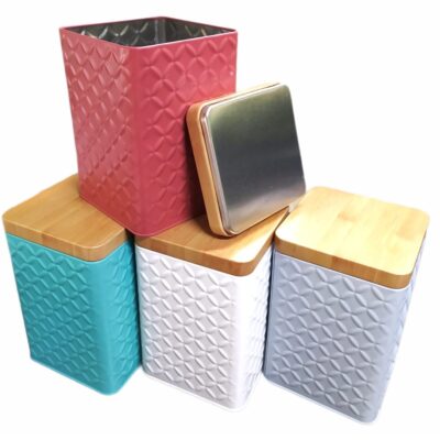 Lata acero relieve con tapa cuadrada -6559