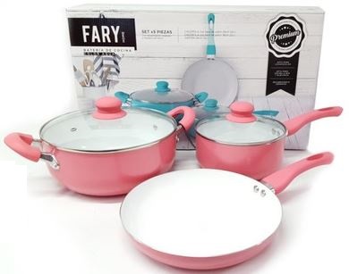 Bateria ceramica Fary Home rosa-8869